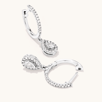 Pear Halo Drop Hoop Earrings with 0.25tw of Diamonds in Sterling Silver Earrings Bevilles 