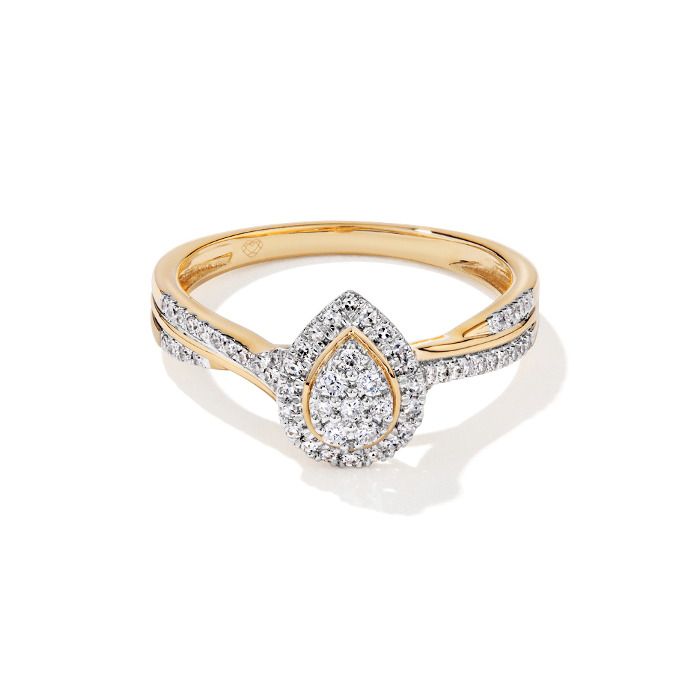 Pear Shaped Cluster Shoulder Ring with 0.25tw of Laboratory-Grown Diamonds in 9kt Yellow Gold Rings Bevilles 