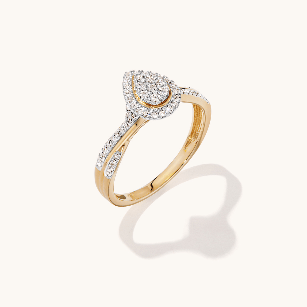 Pear Shaped Cluster Shoulder Ring with 0.25tw of Laboratory-Grown Diamonds in 9kt Yellow Gold Rings Bevilles 