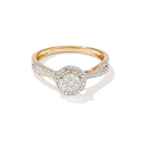 Round Halo Cluster Twist Shoulder Ring with 0.25tw of Laboratory-Grown Diamonds in 9kt Yellow Gold Rings Bevilles 