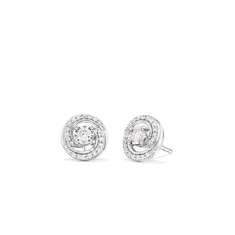 Swirl Stud Earrings with 0.38tw of Laboratory-Grown Diamonds in Sterling Silver and Platinum Earrings Bevilles 