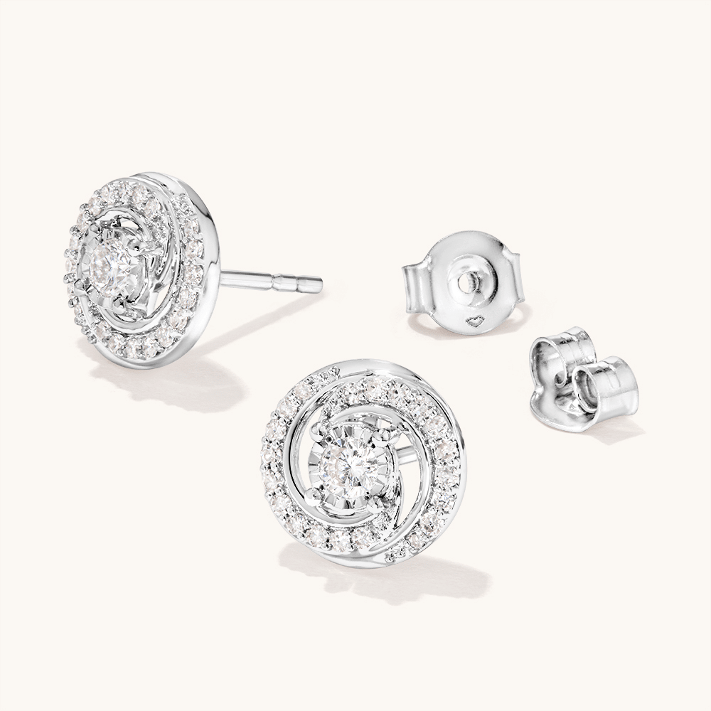 Swirl Stud Earrings with 0.38tw of Laboratory-Grown Diamonds in Sterling Silver and Platinum Earrings Bevilles 