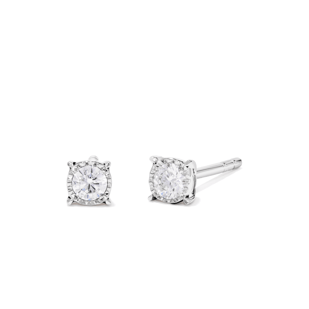 Miracle Solitaire Stud Earrings with 0.16tw of Laboratory-Grown Diamonds in Sterling Silver and Platinum Earrings Bevilles 