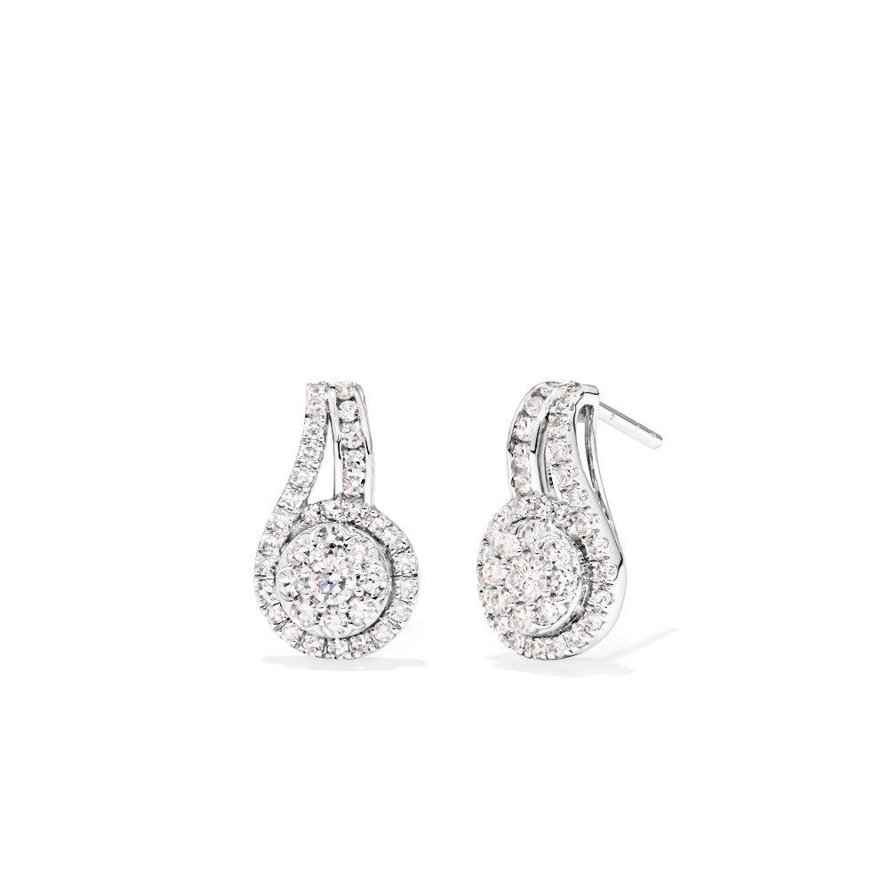 Cluster Halo Stud Earrings with 0.75tw of Laboratory-Grown Diamonds in Sterling Silver with Platinum Finish Earrings Bevilles 