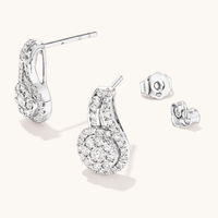 Cluster Halo Stud Earrings with 0.75tw of Laboratory-Grown Diamonds in Sterling Silver with Platinum Finish Earrings Bevilles 