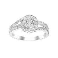 Halo Swirl Shoulder Ring with 0.50tw of Laboratory-Grown Diamonds in Sterling Silver and Platinum Rings Bevilles 