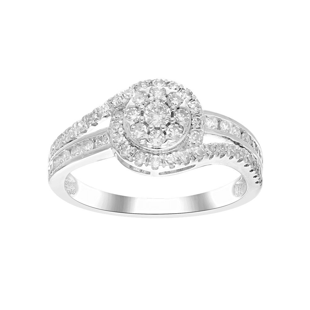 Halo Swirl Shoulder Ring with 0.50tw of Laboratory-Grown Diamonds in Sterling Silver and Platinum Rings Bevilles 