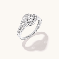 Halo Swirl Shoulder Ring with 0.50tw of Laboratory-Grown Diamonds in Sterling Silver and Platinum Rings Bevilles 