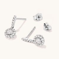 Halo Drop Stud Earrings with 0.50tw of Laboratory-Grown Diamonds in Sterling Silver and Platinum Earrings Bevilles 