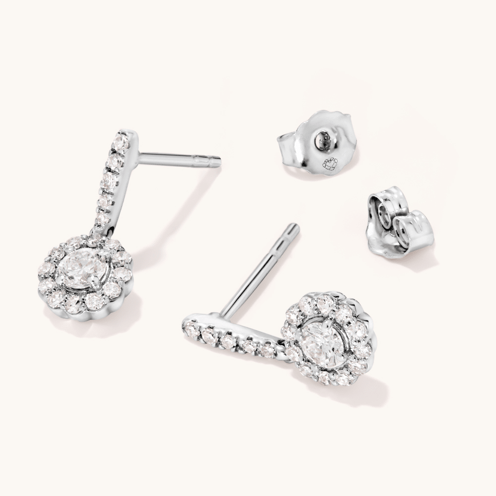 Halo Drop Stud Earrings with 0.50tw of Laboratory-Grown Diamonds in Sterling Silver and Platinum Earrings Bevilles 