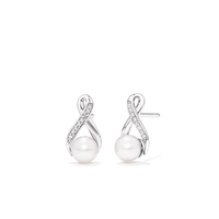 Cultured Freshwater Pearl Stud Earrings with 0.05tw Laboratory-Grown Diamonds in Sterling Silver and Platinum Earrings Bevilles 