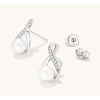 Cultured Freshwater Pearl Stud Earrings with 0.05tw Laboratory-Grown Diamonds in Sterling Silver and Platinum Earrings Bevilles 