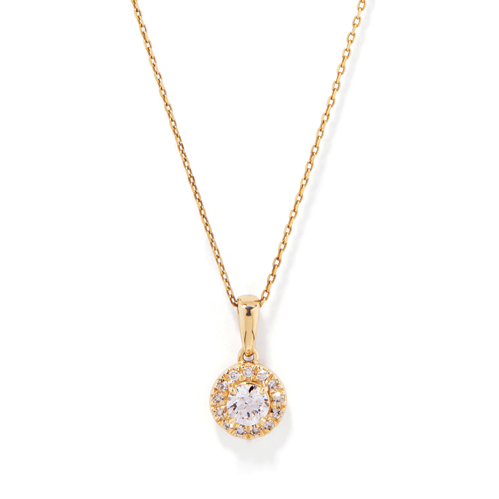 45cm Halo Necklace with 0.25tw of Laboratory-Grown Diamonds in 9kt Yellow Gold Pendants Bevilles 