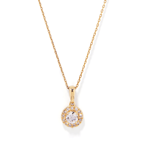 45cm Halo Necklace with 0.25tw of Laboratory-Grown Diamonds in 9kt Yellow Gold Pendants Bevilles 