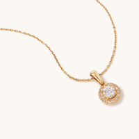 45cm Halo Necklace with 0.25tw of Laboratory-Grown Diamonds in 9kt Yellow Gold Pendants Bevilles 