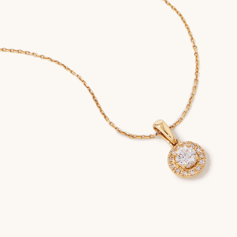 45cm Halo Necklace with 0.25tw of Laboratory-Grown Diamonds in 9kt Yellow Gold Pendants Bevilles 