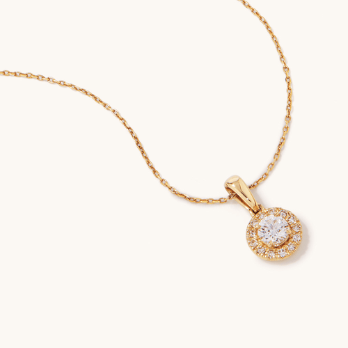 45cm Halo Necklace with 0.25tw of Laboratory-Grown Diamonds in 9kt Yellow Gold Pendants Bevilles 