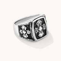 17mm Cross Signet Ring in Antique Finish Stainless Steel Rings Bevilles 