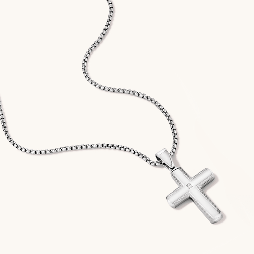 55cm Cross Necklace with Cubic Zirconia in Stainless Steel Pendants Bevilles 