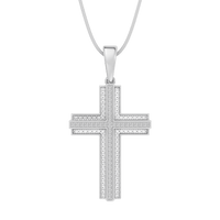 45cm Beaded Cross Pendant Necklace with 0.20tw of Laboratory-Grown Diamonds in Sterling Silver and Platinum Pendants Bevilles 
