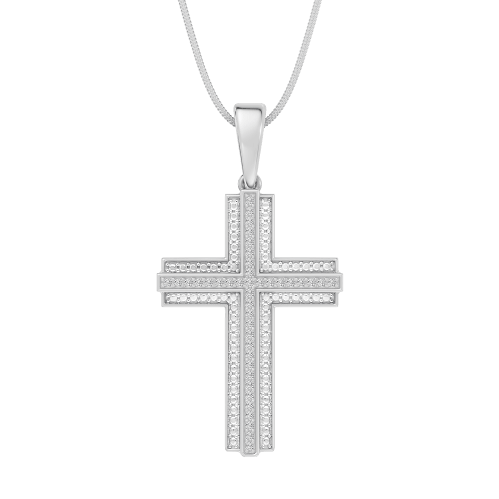 45cm Beaded Cross Pendant Necklace with 0.20tw of Laboratory-Grown Diamonds in Sterling Silver and Platinum Pendants Bevilles 