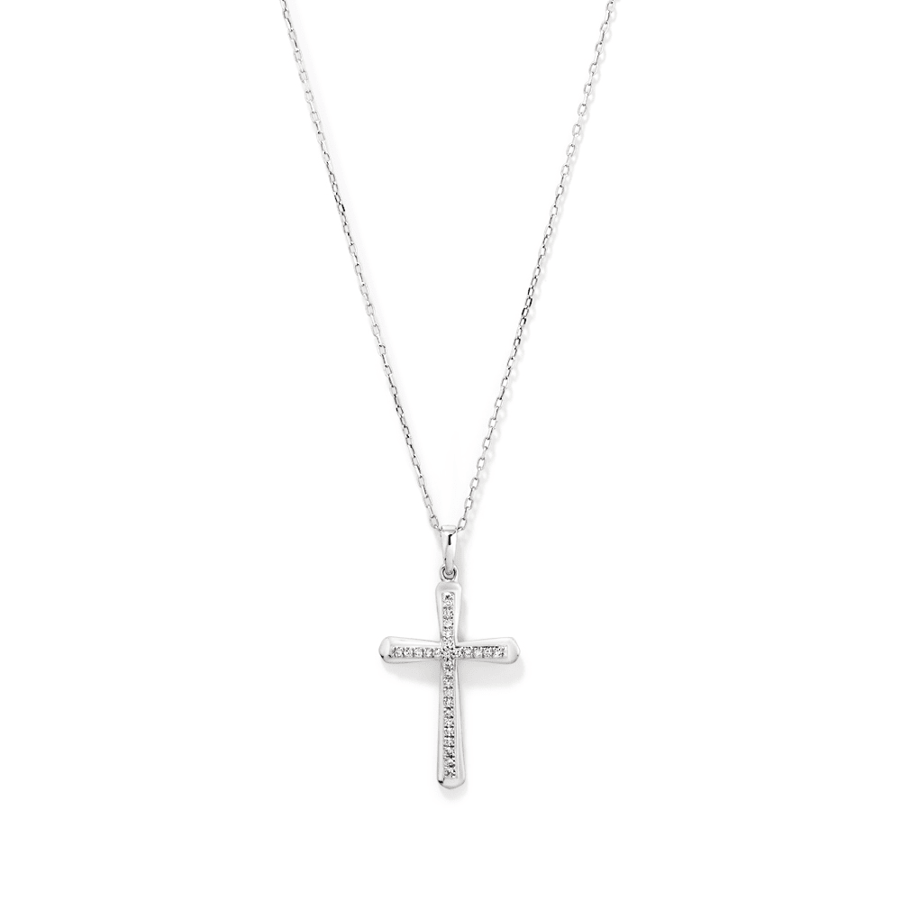45cm Channel Cross Pendant Necklace with 0.10tw of Laboratory-Grown Diamonds in Sterling Silver and Platinum Pendants Bevilles 