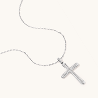 45cm Channel Cross Pendant Necklace with 0.10tw of Laboratory-Grown Diamonds in Sterling Silver and Platinum Pendants Bevilles 