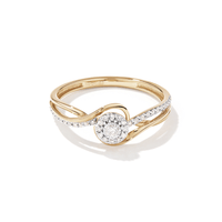 Claw Set Swirl Halo Ring with 0.13tw of Diamonds in 9kt Yellow Gold Rings Bevilles 