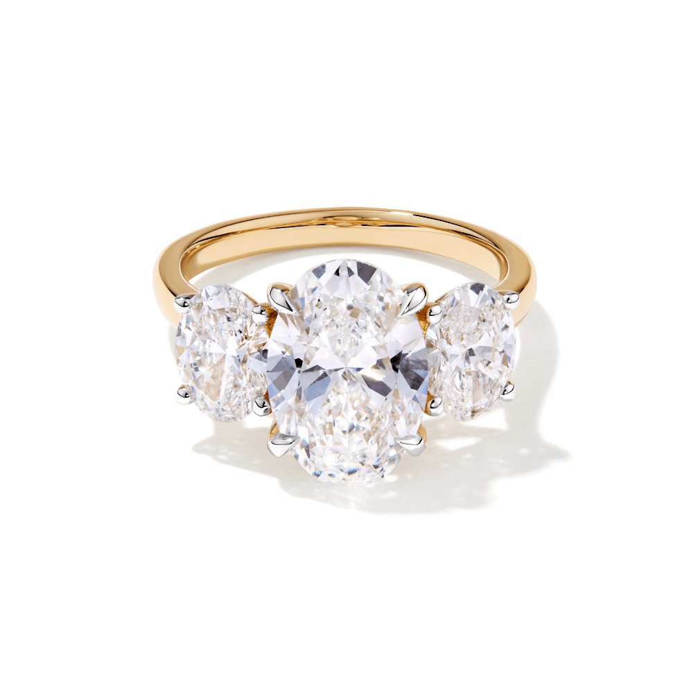 Three Stone Oval Ring with 4.50tw of Laboratory-Grown Diamonds in 9kt Yellow Gold and Rhodium Rings Bevilles 