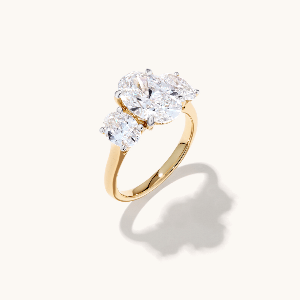 Three Stone Oval Ring with 4.50tw of Laboratory-Grown Diamonds in 9kt Yellow Gold and Rhodium Rings Bevilles 