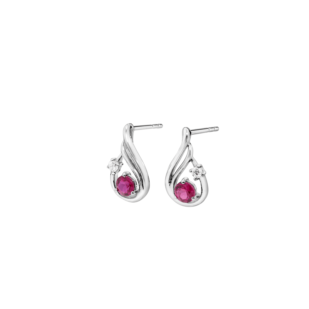 Teardrop Created Ruby and Laboratory-Grown Diamond Set Stud Earrings in Sterling Silver and Platinum Earrings Bevilles 