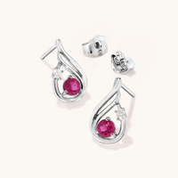 Teardrop Created Ruby and Laboratory-Grown Diamond Set Stud Earrings in Sterling Silver and Platinum Earrings Bevilles 