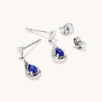 Teardrop Created Sapphire and Laboratory-Grown Diamond Set Stud Earrings in Sterling Silver and Platinum Earrings Bevilles 