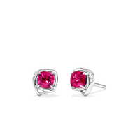 Fancy Halo Laboratory-Grown Diamond Set Stud Earrings with Created Ruby in Sterling Silver and Platinum Earrings Bevilles 