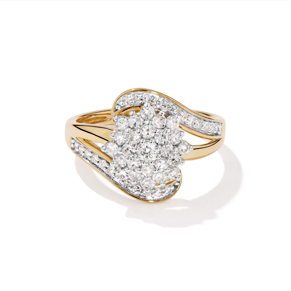 Cluster Twist Shoulder Ring with 0.50tw of Laboratory-Grown Diamonds in 9kt Yellow Gold Rings Bevilles 