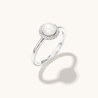 Cultured Freshwater Pearl Ring with 0.07tw of Laboratory-Grown Diamonds in Sterling Silver with Platinum Finish Rings Bevilles 