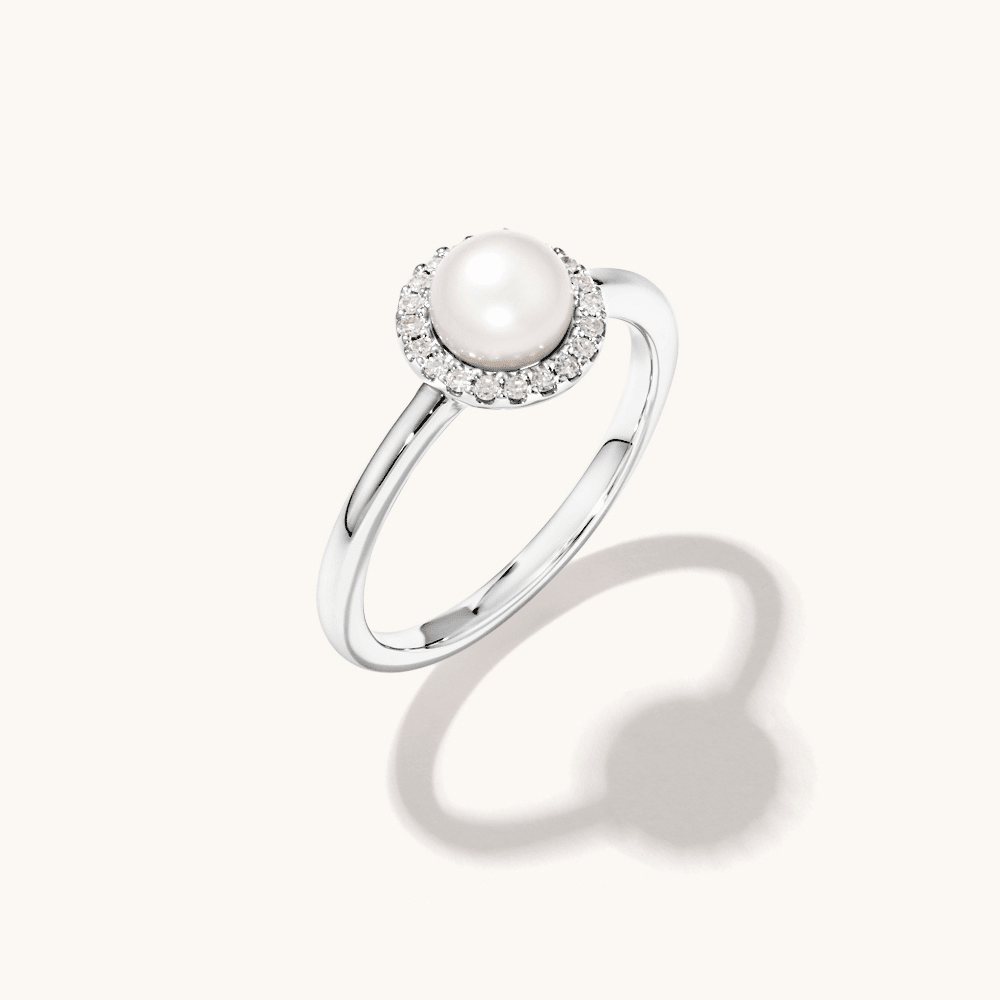 Cultured Freshwater Pearl Ring with 0.07tw of Laboratory-Grown Diamonds in Sterling Silver with Platinum Finish Rings Bevilles 