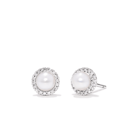 Cultured Freshwater Pearl Stud Earrings with 0.25tw of Laboratory-Grown Diamonds in Sterling Silver and Platinum Earrings Bevilles 