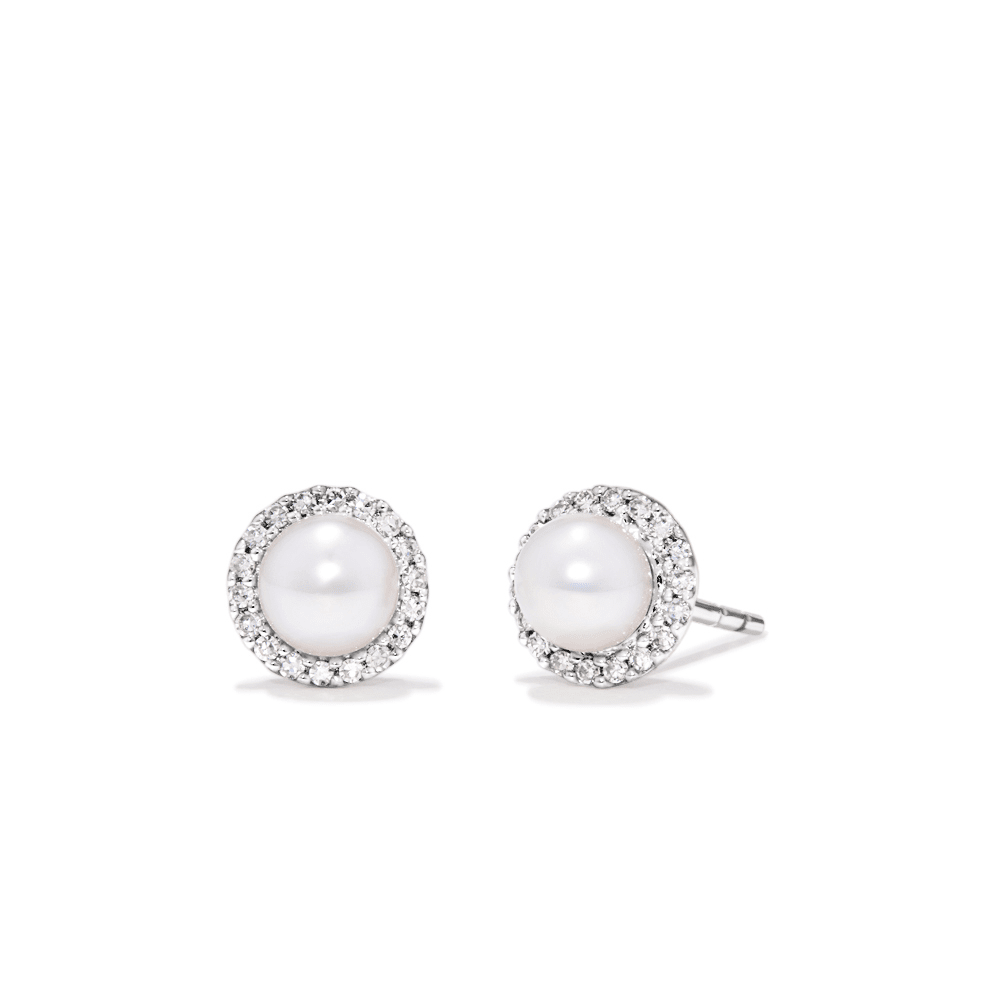 Cultured Freshwater Pearl Stud Earrings with 0.25tw of Laboratory-Grown Diamonds in Sterling Silver and Platinum Earrings Bevilles 