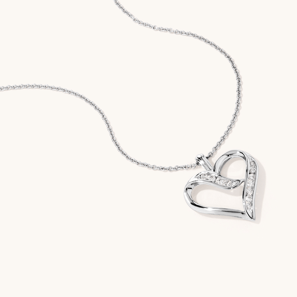 45cm Channel Set Heart Pendant with 0.18tw of Laboratory-Grown Diamonds in Sterling Silver and Platinum Pendants Bevilles 