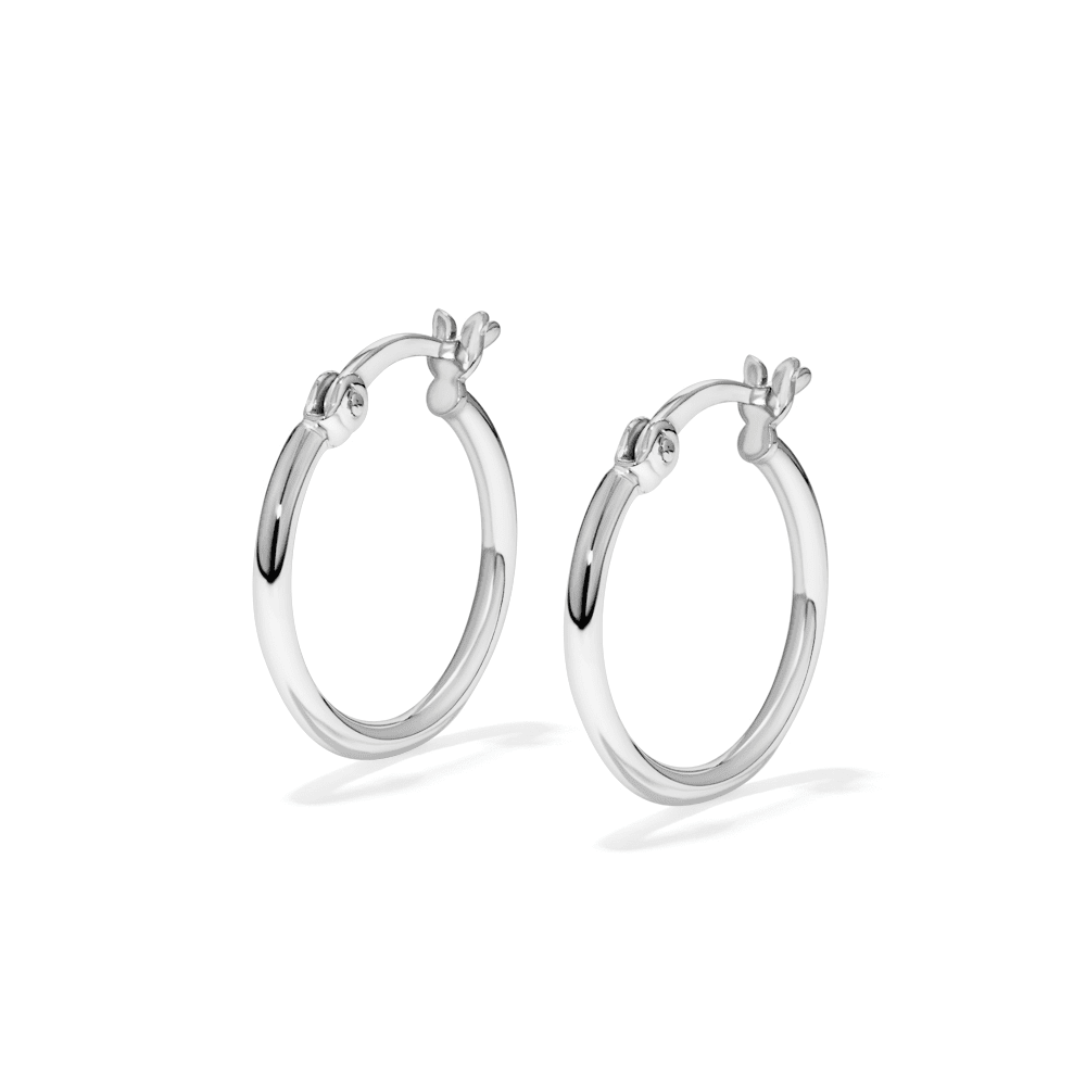 15mm Plain Hoop Earrings in Sterling Silver Earrings Bevilles 