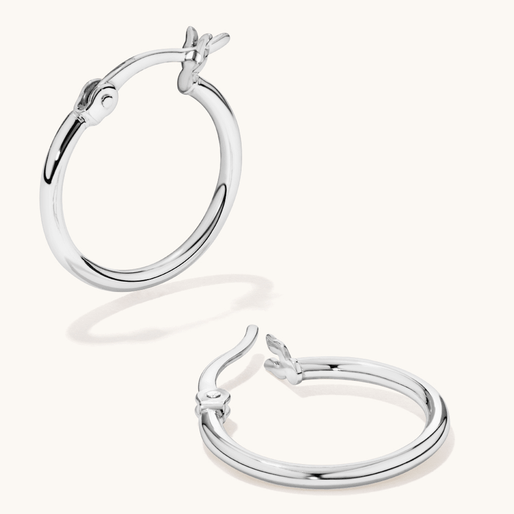 15mm Plain Hoop Earrings in Sterling Silver Earrings Bevilles 