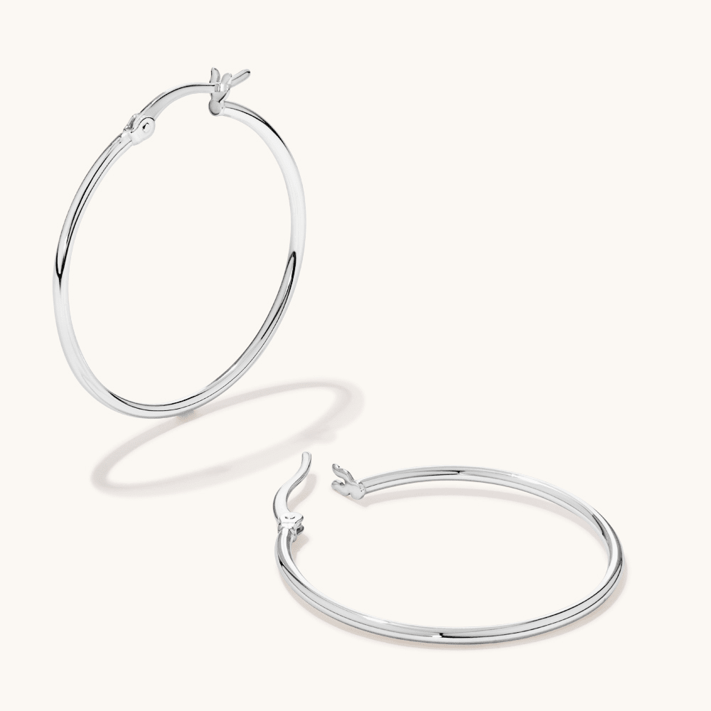 30mm Plain Hoop Earrings in Sterling Silver Earrings Bevilles 
