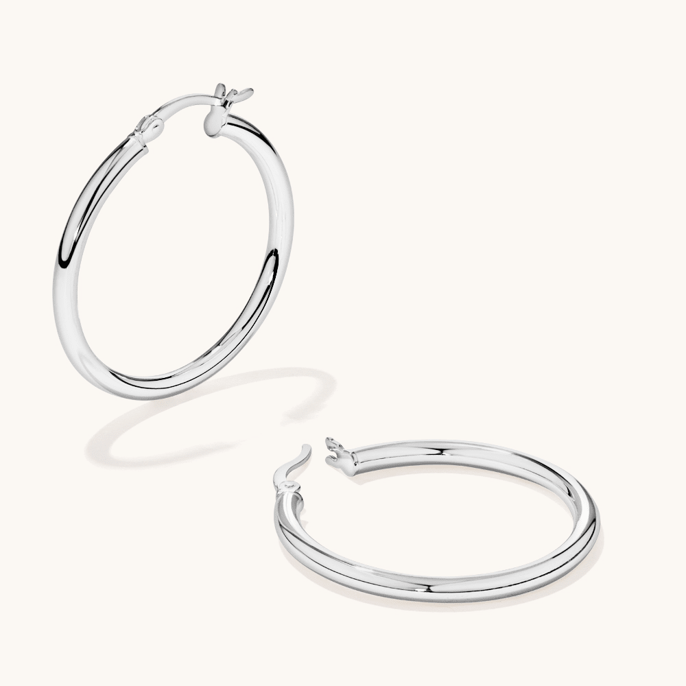 30mm Plain Hoop Earrings in Sterling Silver Earrings Bevilles 