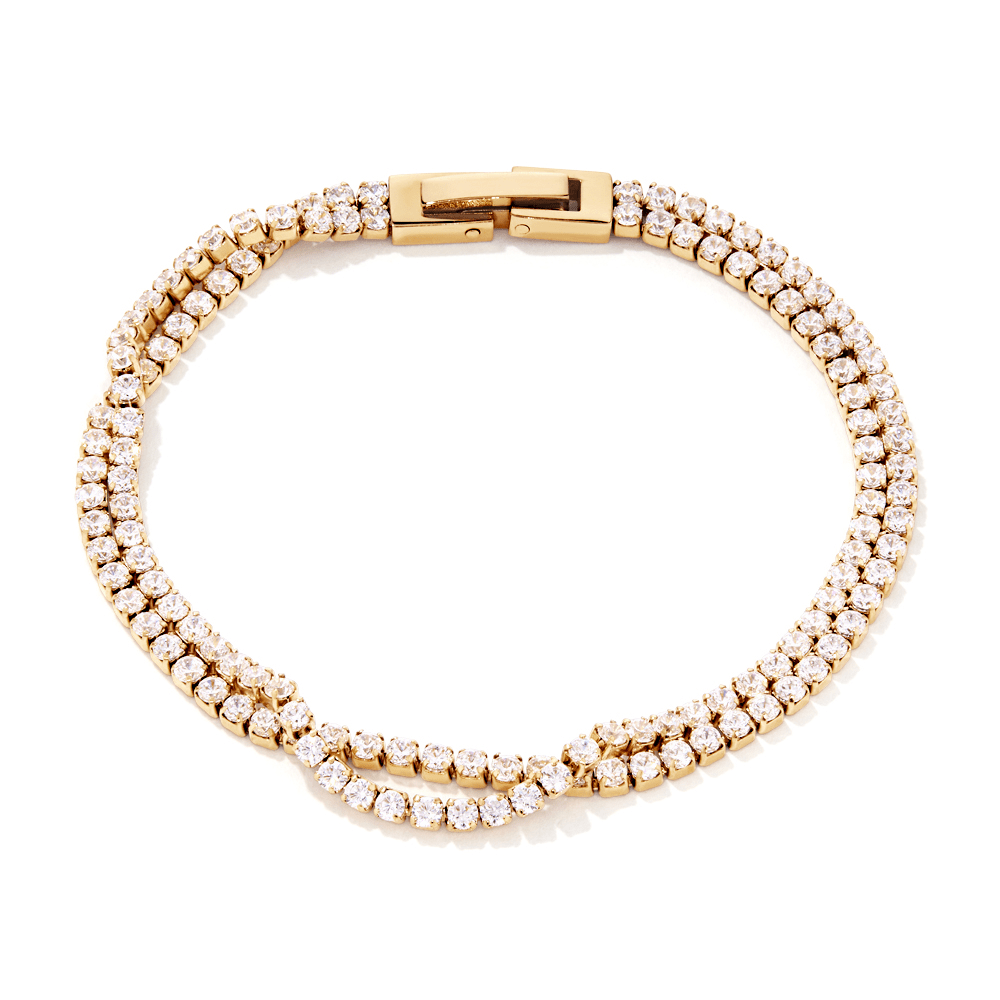 17cm Cubic Zirconia Double Tennis Bracelet in PVD Stainless Steel Bracelets Bevilles 