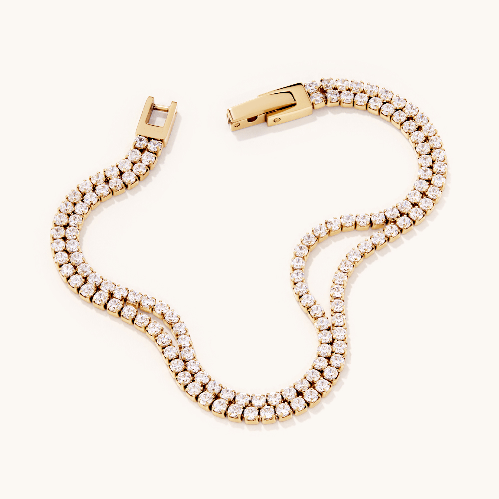 17cm Cubic Zirconia Double Tennis Bracelet in PVD Stainless Steel Bracelets Bevilles 