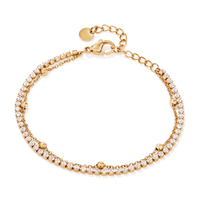 17cm Layered Cubic Zirconia Tennis and Station Ball Braclet in Waterproof PVD Stainless Steel Bracelets Bevilles 