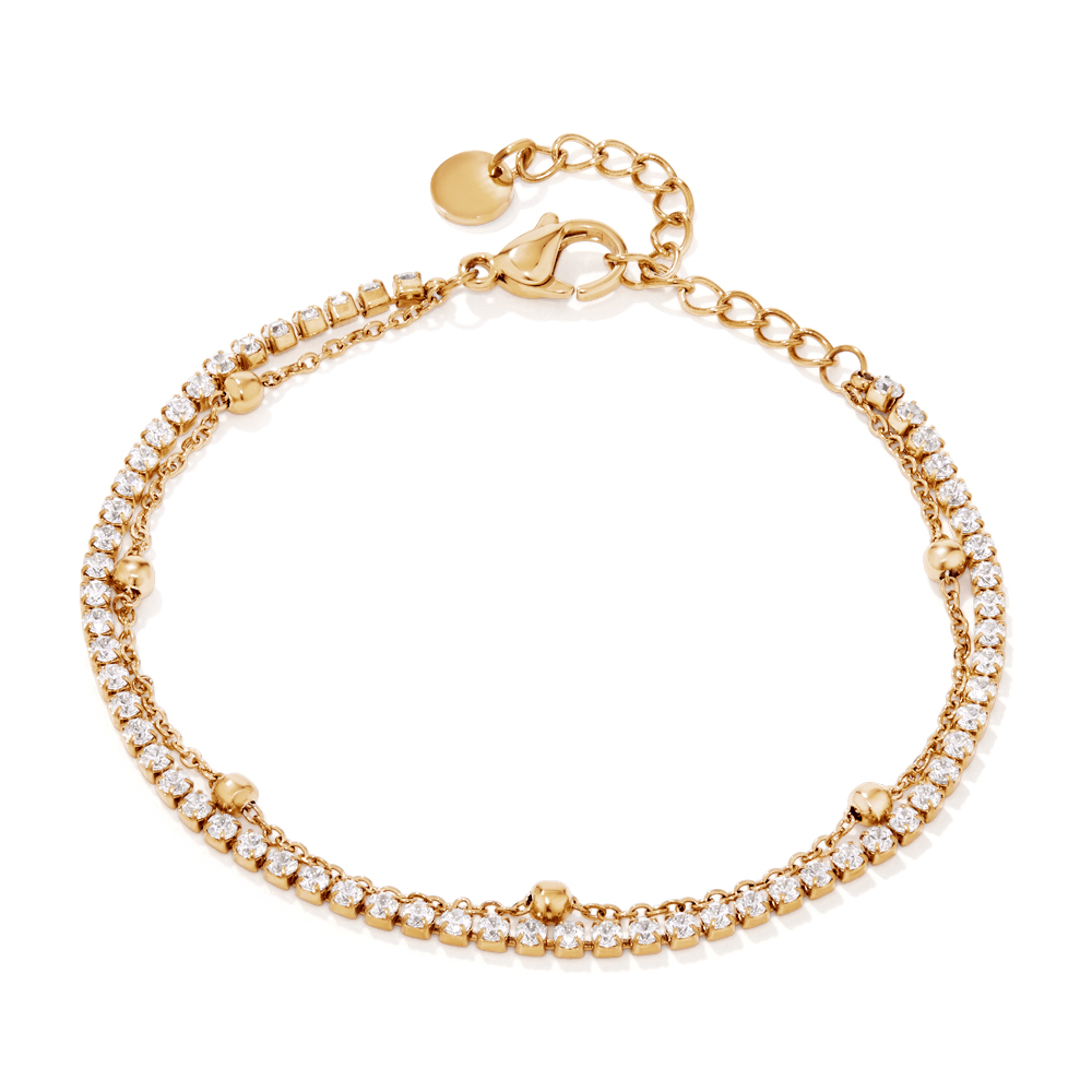 17cm Layered Cubic Zirconia Tennis and Station Ball Braclet in Waterproof PVD Stainless Steel Bracelets Bevilles 