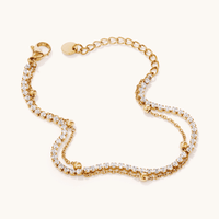 17cm Layered Cubic Zirconia Tennis and Station Ball Braclet in Waterproof PVD Stainless Steel Bracelets Bevilles 
