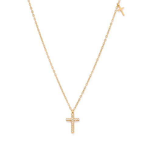 45cm Cubic Zirconia Cross Charm Necklace in Waterproof PVD Stainless Steel Pendants Bevilles 